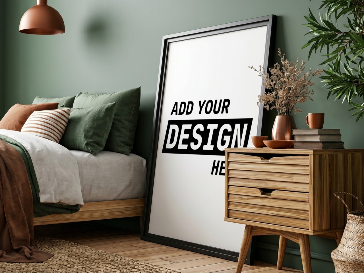 Black Frame in Green Bedroom, Angle View