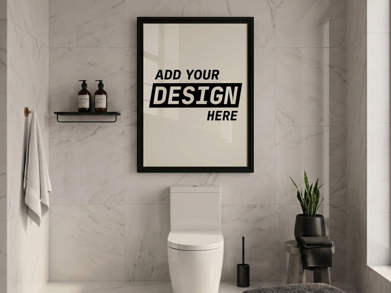 Black Frame Mockup in a Marble Bathroom