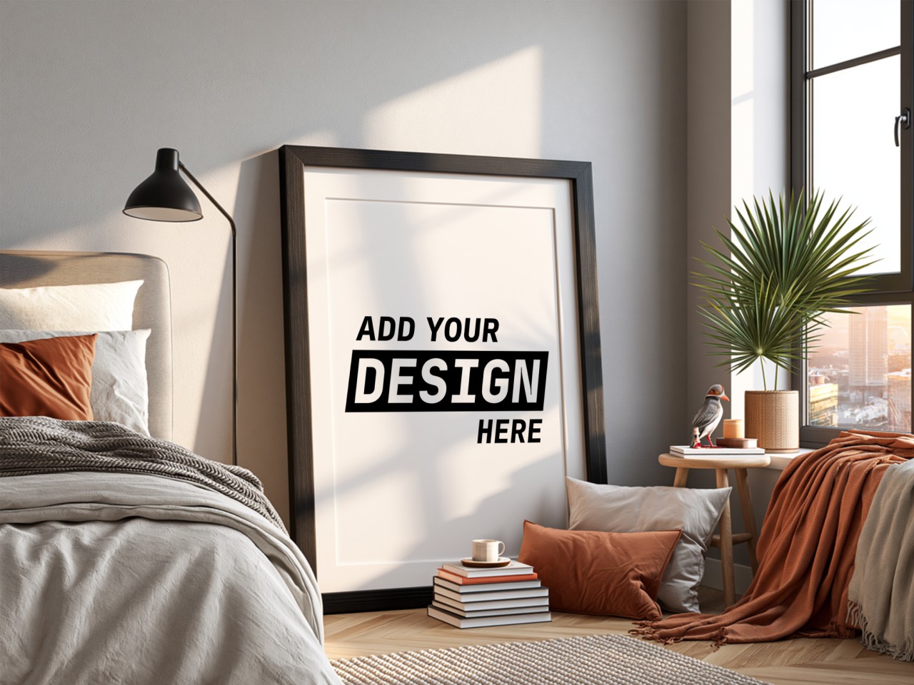 Black Frame with Mat in Cosy Bedroom
