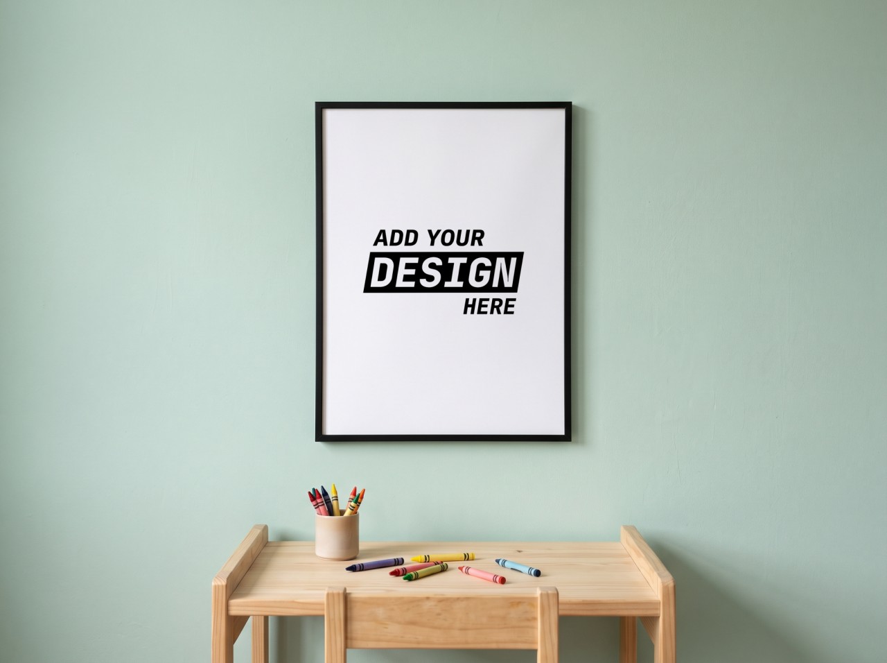 Black Frame Mockup on a Mint Kids Room Wall