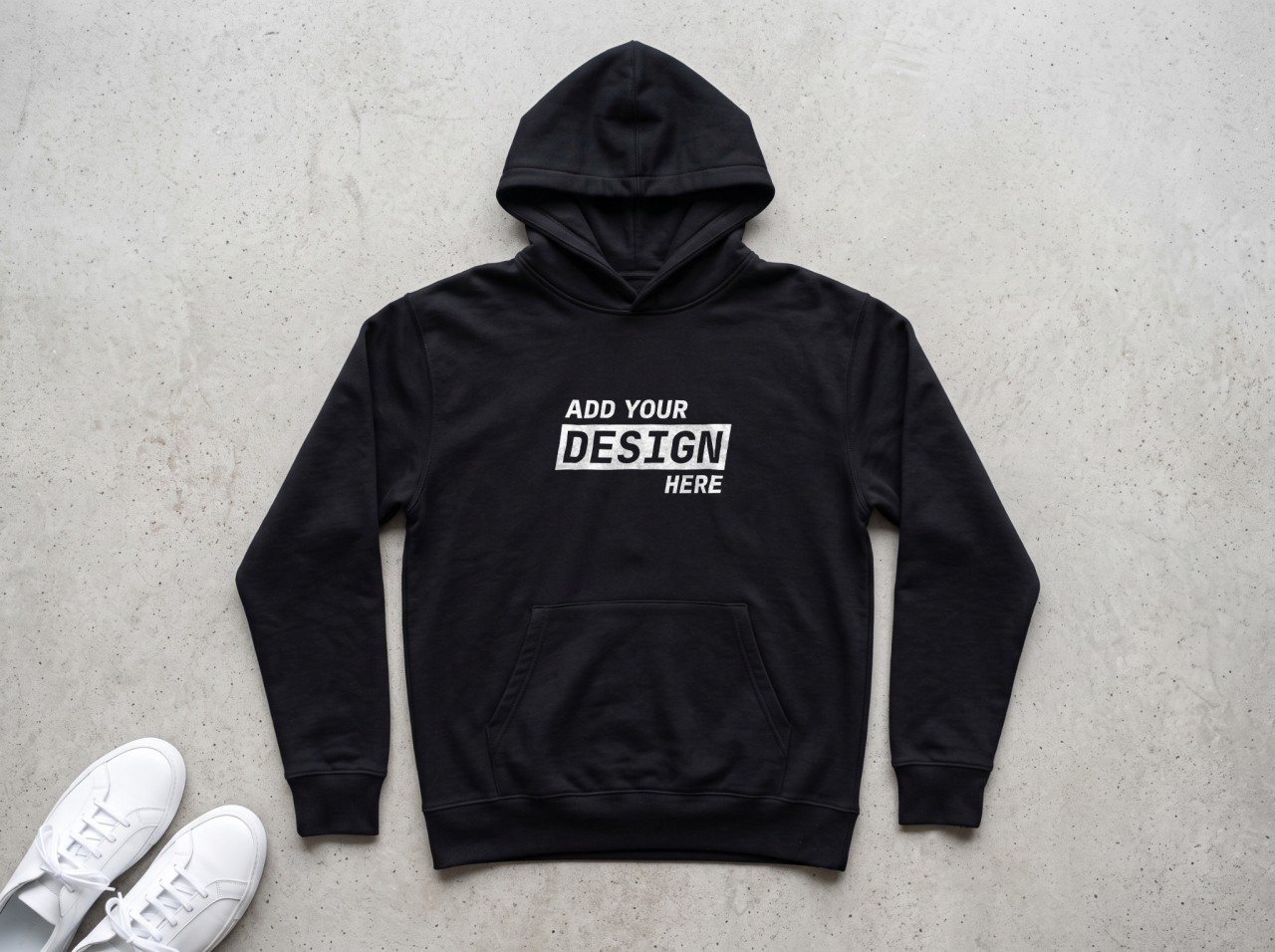 Black Hoodie Flat Lay Mockup on Concrete