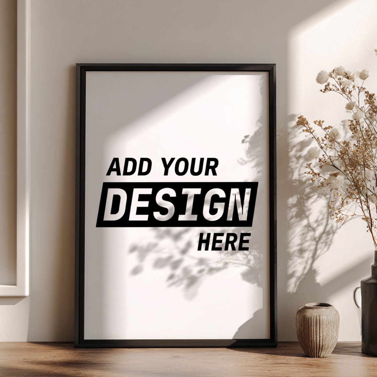 Black Frame Mockup in Scandinavian Living Room