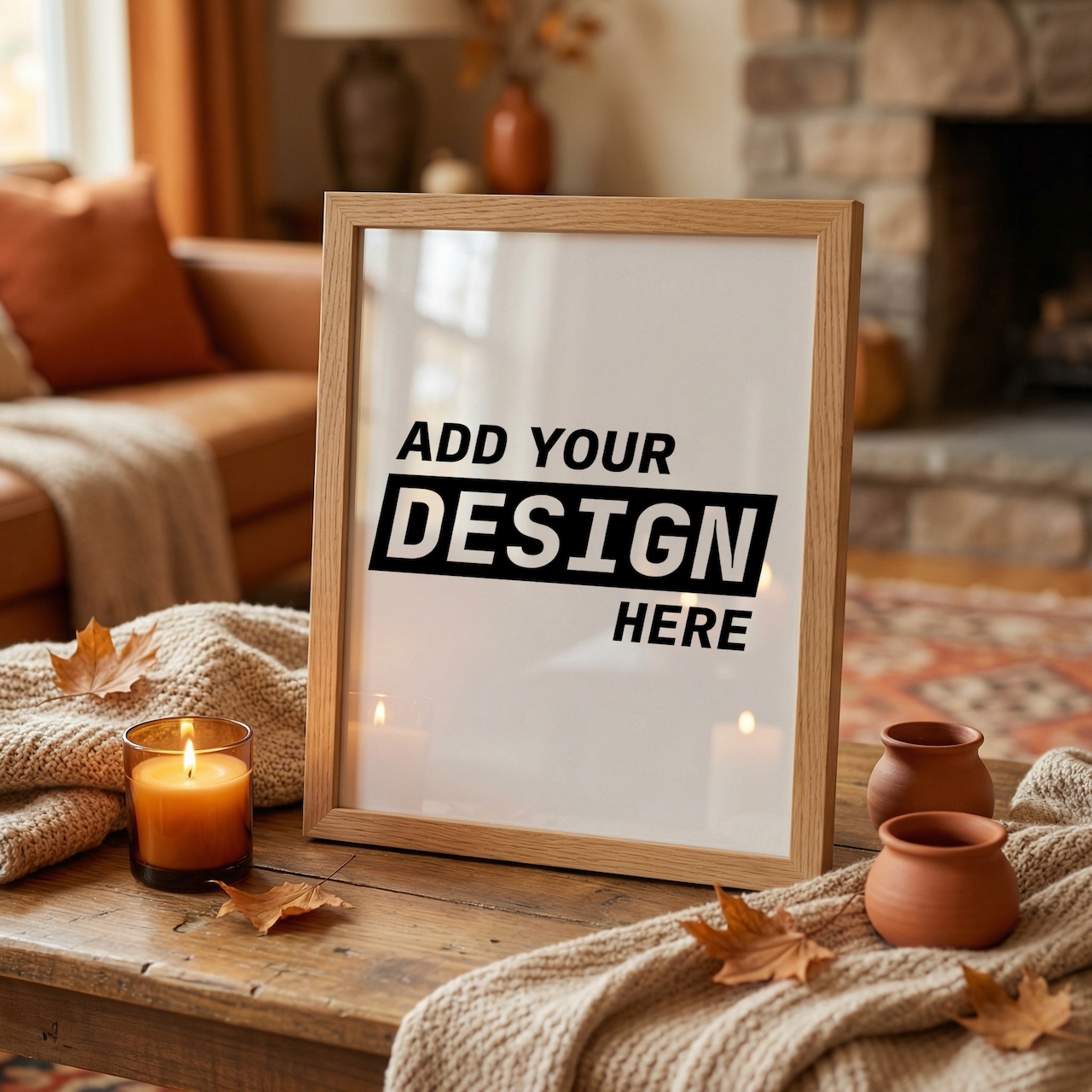 Oak Frame Mockup in Cosy Living Room