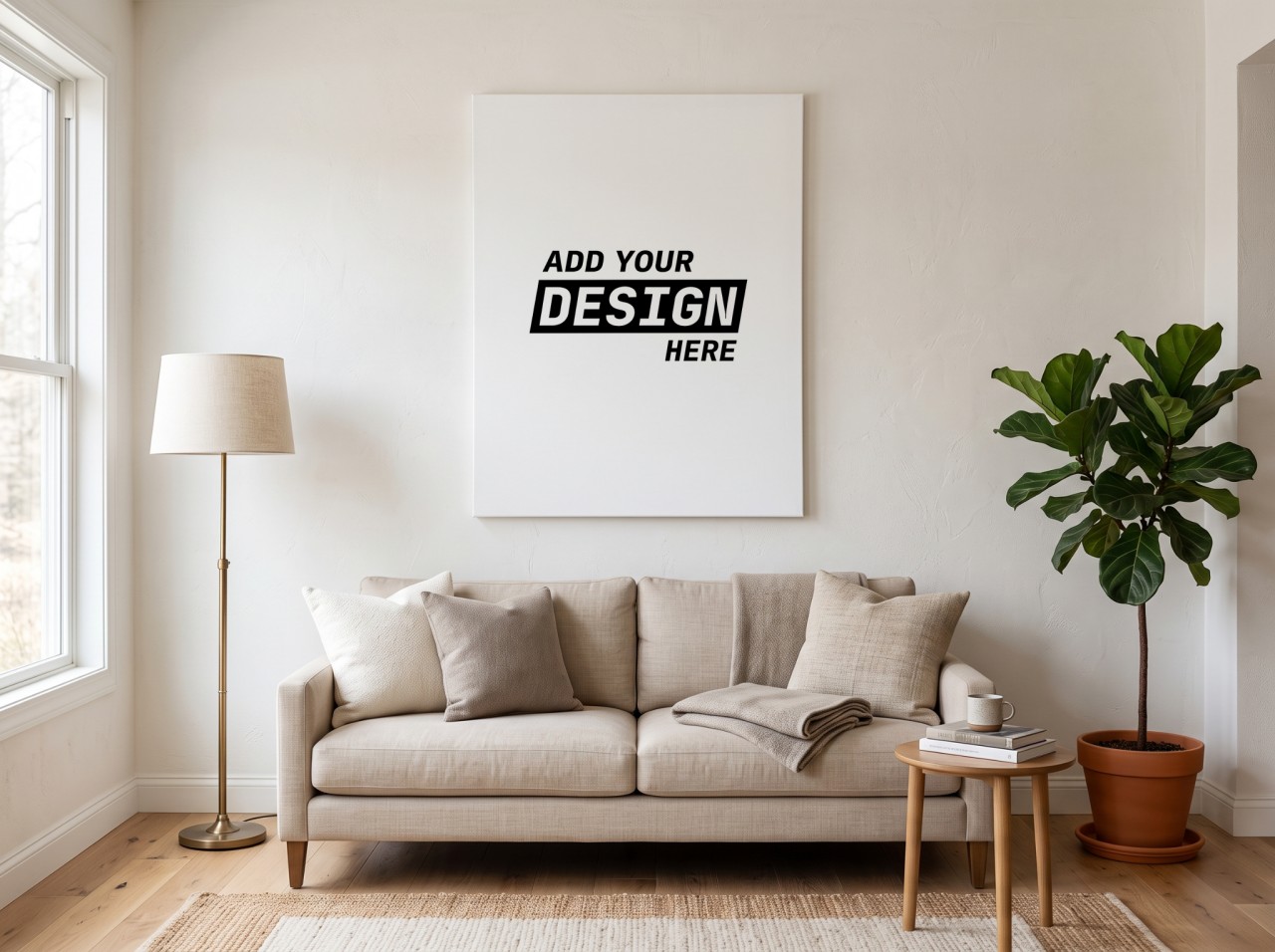 Canvas Print Mockup Above a Linen Sofa