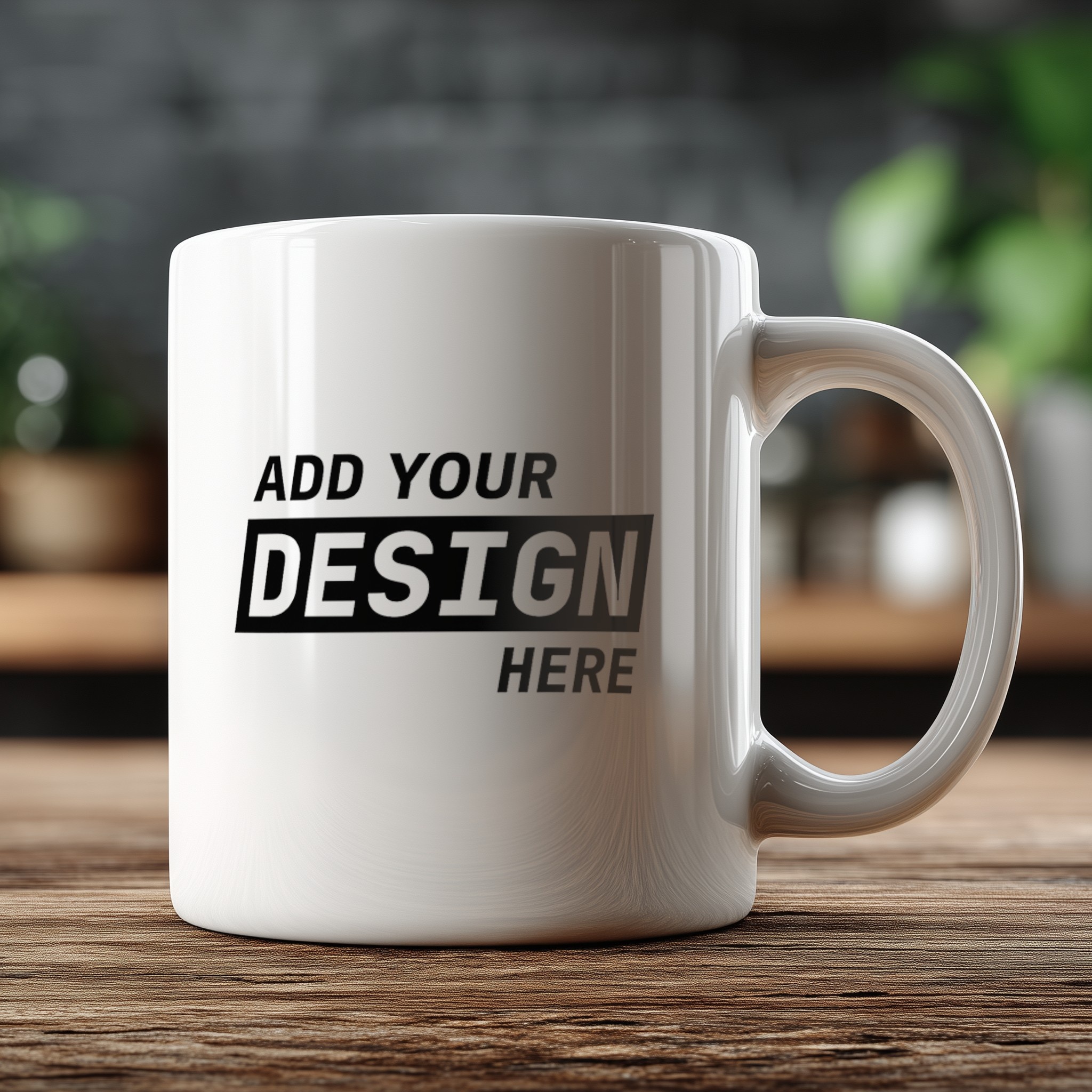 White Mug Close-Up Mockup in Kitchen