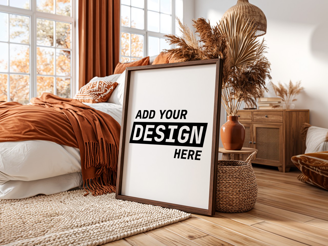 Dark Wood Frame in Bohemian Bedroom