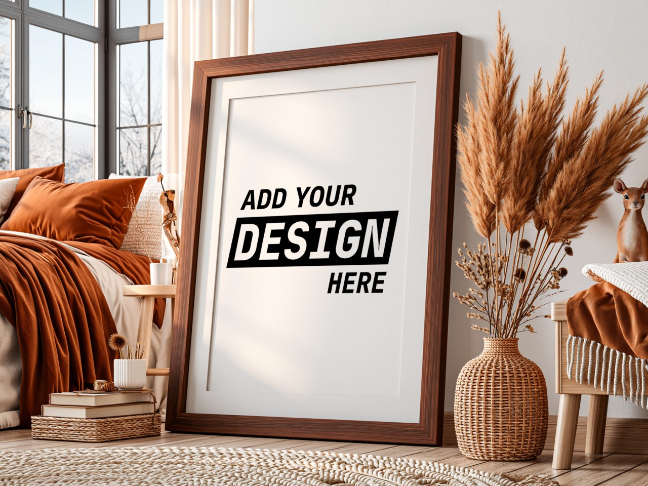 Dark Wood Frame with Mat, Pampas Bedroom