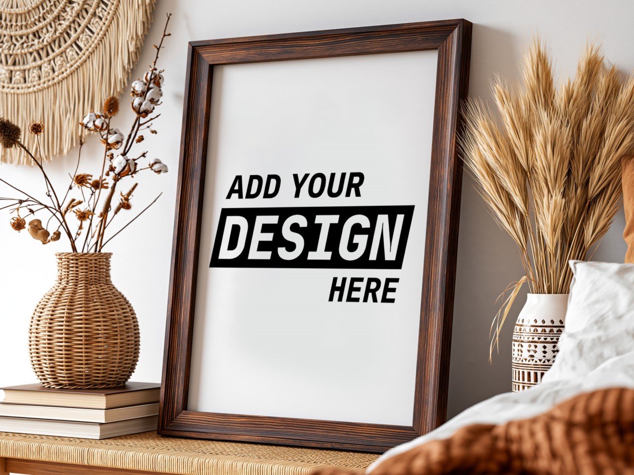 Dark Wood Frame with Pampas, Angle View