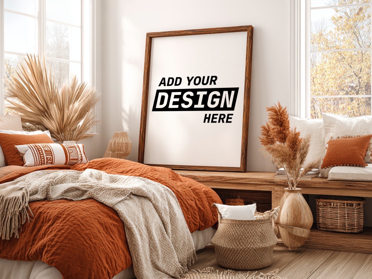 Dark Wood Frame in Terracotta Bedroom