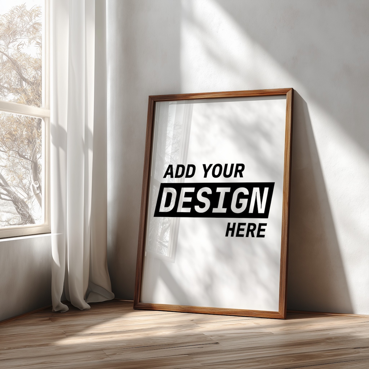 Dark Wood Frame Mockup by Bright Window