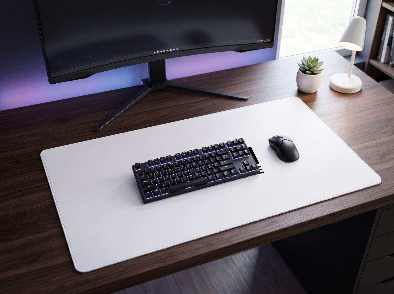 Desk Mat Mockup in a Gaming Setup with RGB Keyboard