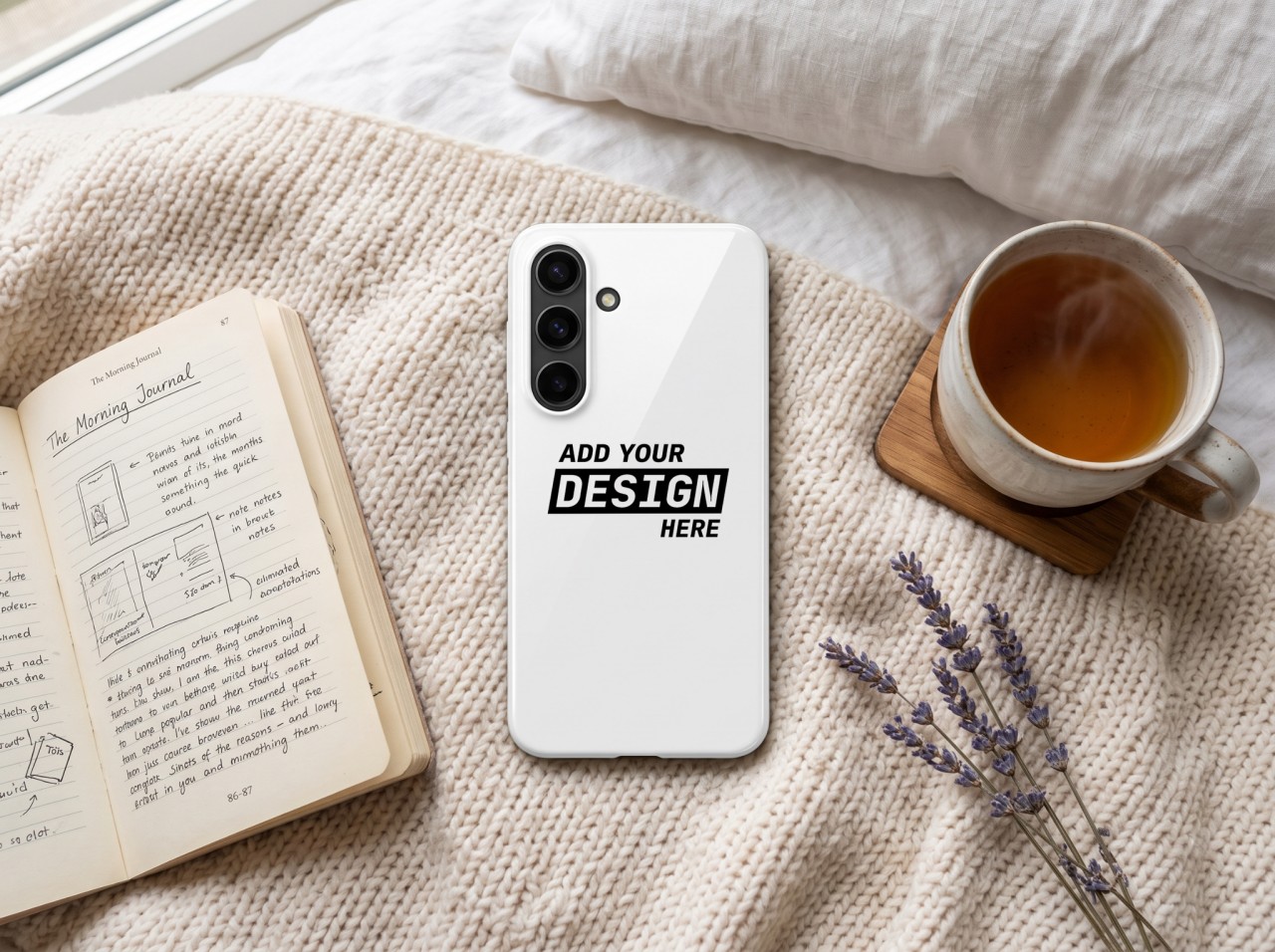 Samsung Galaxy S24 Case Mockup on a Knit Blanket
