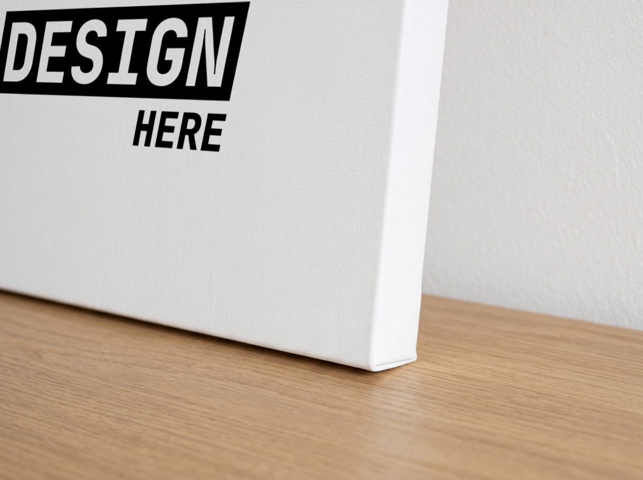 Gallery Wrap Canvas Mockup Corner Close Up with a 1.25" Mirror Edge on an Oak Sideboard