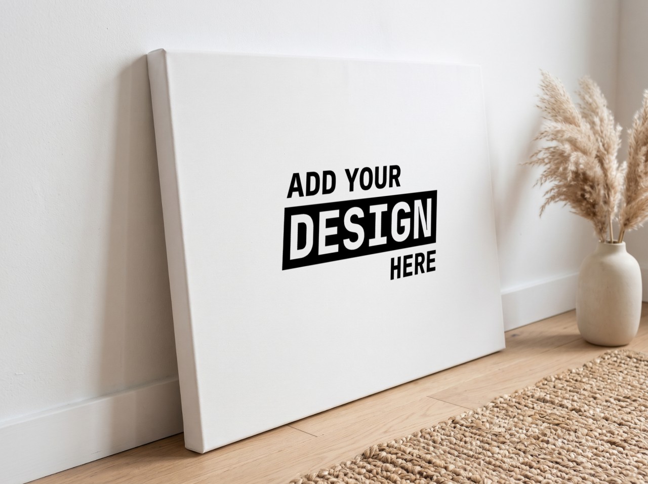 Gallery Wrap Canvas Mockup with a 1.25" Mirror Edge Leaning on a Wooden Floor