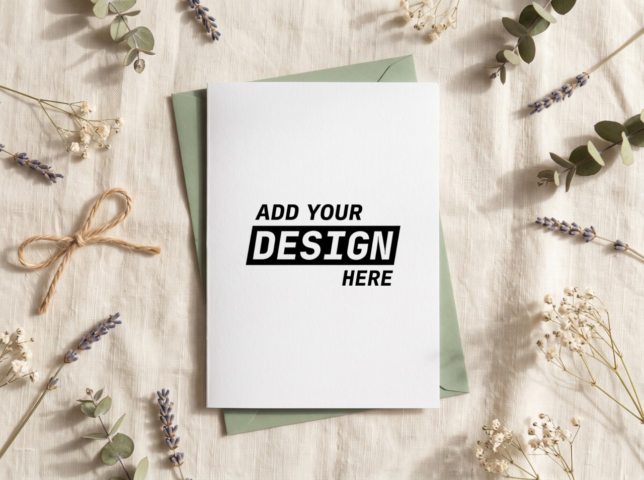 Greeting Card Mockup on a Sage Envelope with Dried Flowers
