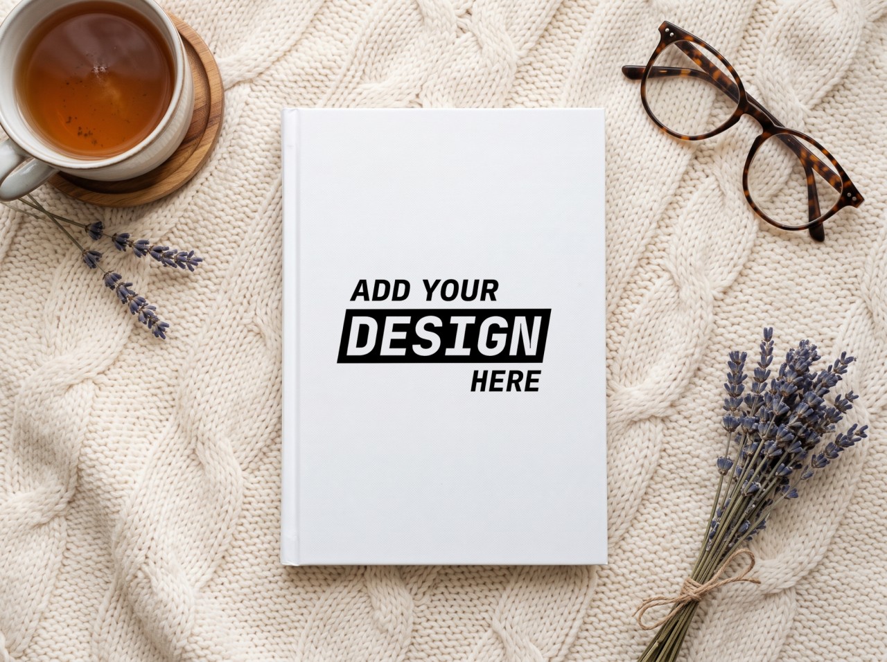 White Journal Cover Mockup on a Knit Blanket