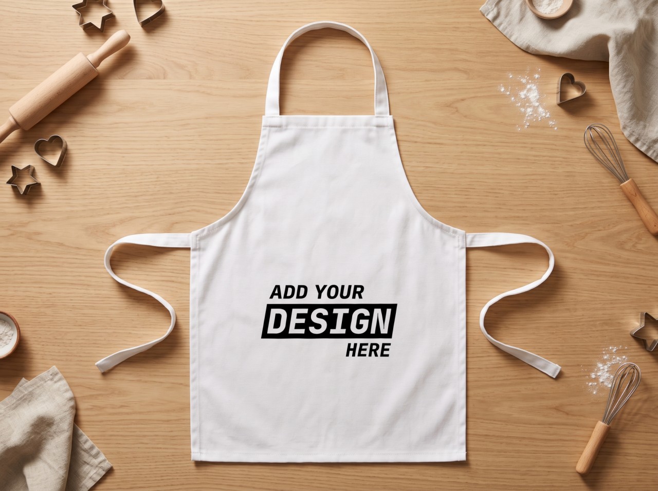 Kids White Apron Mockup Flat Lay with Baking Tools