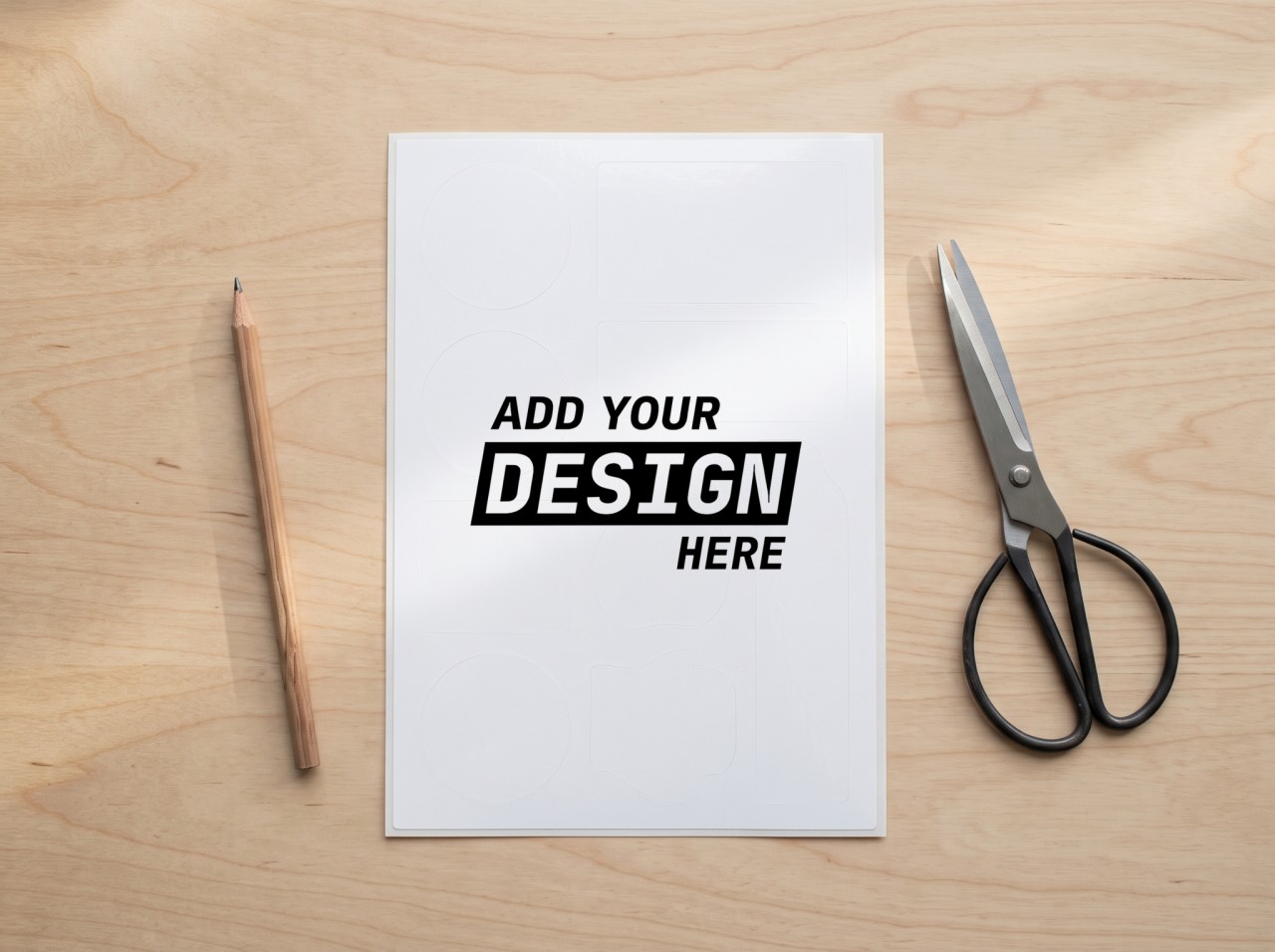 Kiss Cut Sticker Sheet Mockup on a Wooden Desk
