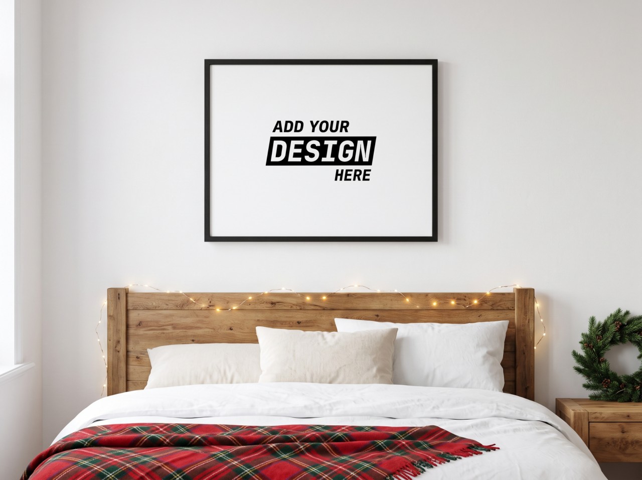 Landscape Black Frame Christmas Bedroom Mockup