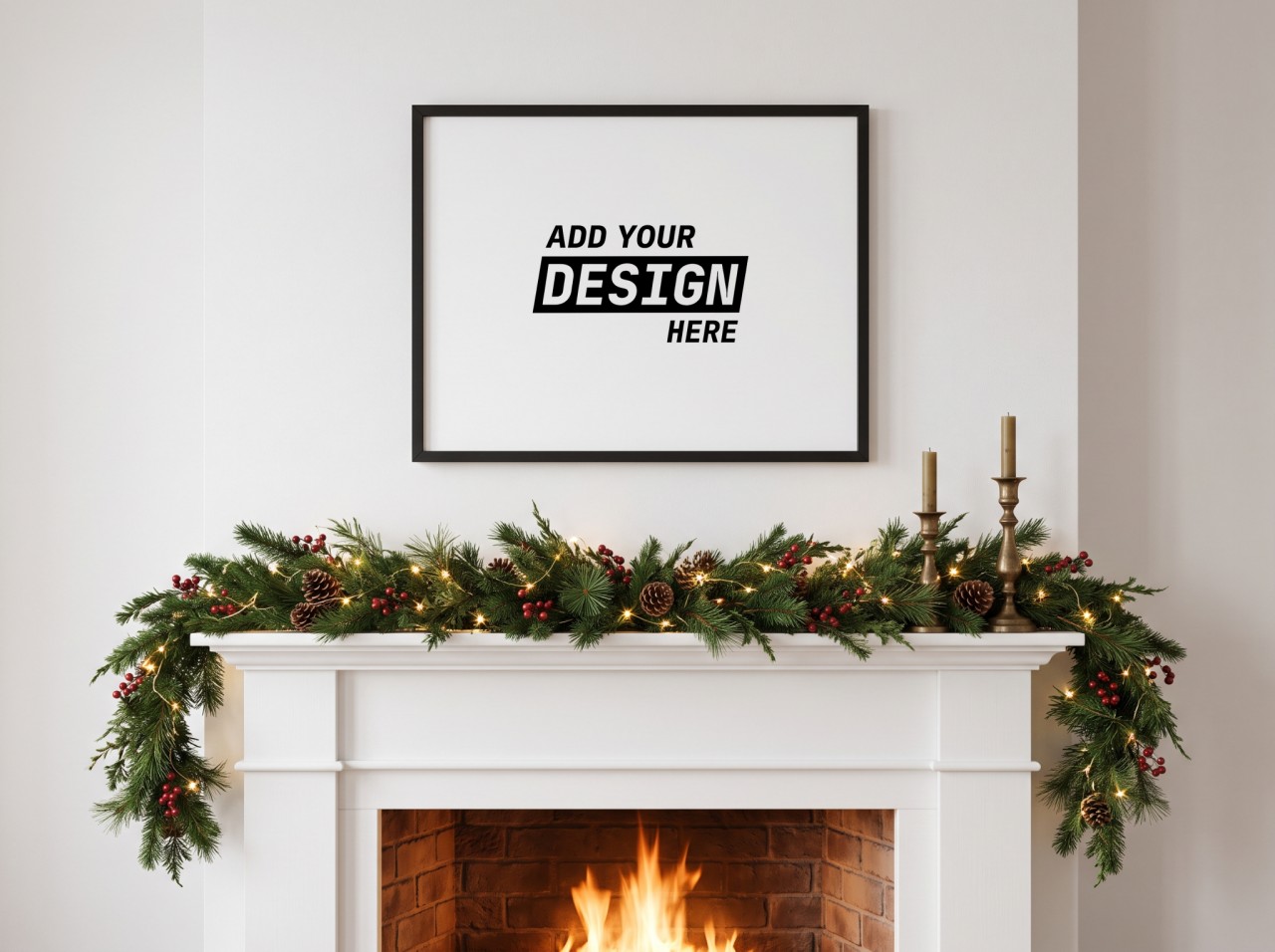Landscape Black Frame Christmas Mantel Mockup