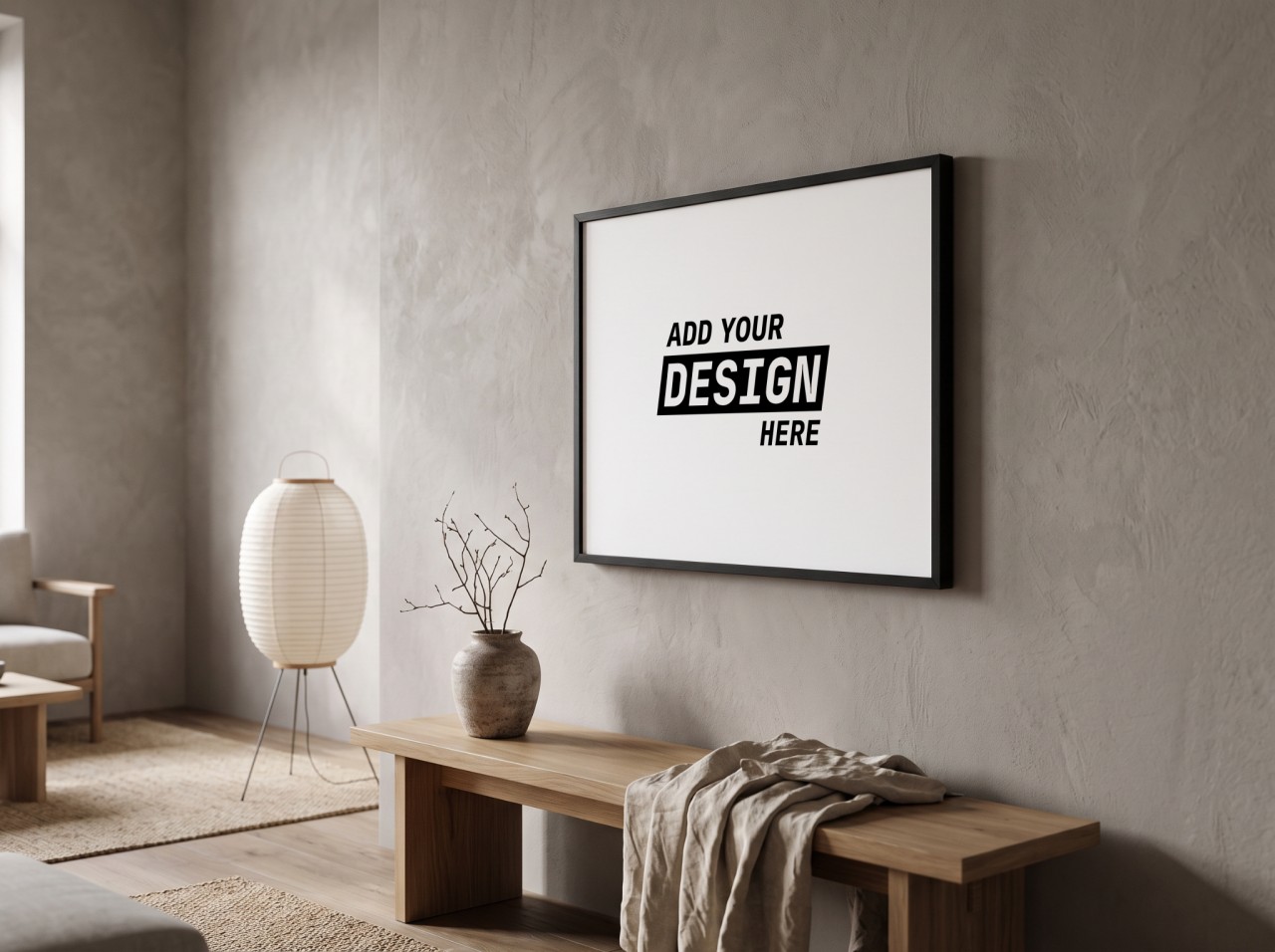 Landscape Black Frame Japandi Angle Mockup