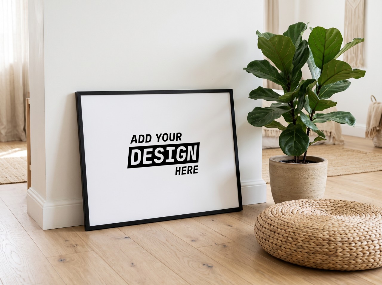 Landscape Black Frame Leaning on Floor Mockup