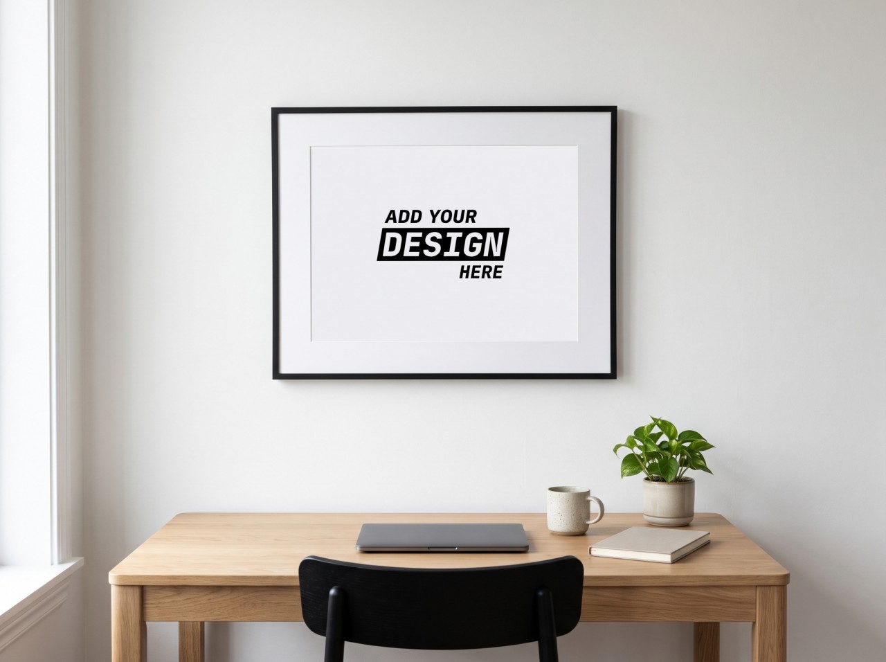 Landscape Black Mat Frame Home Office Mockup
