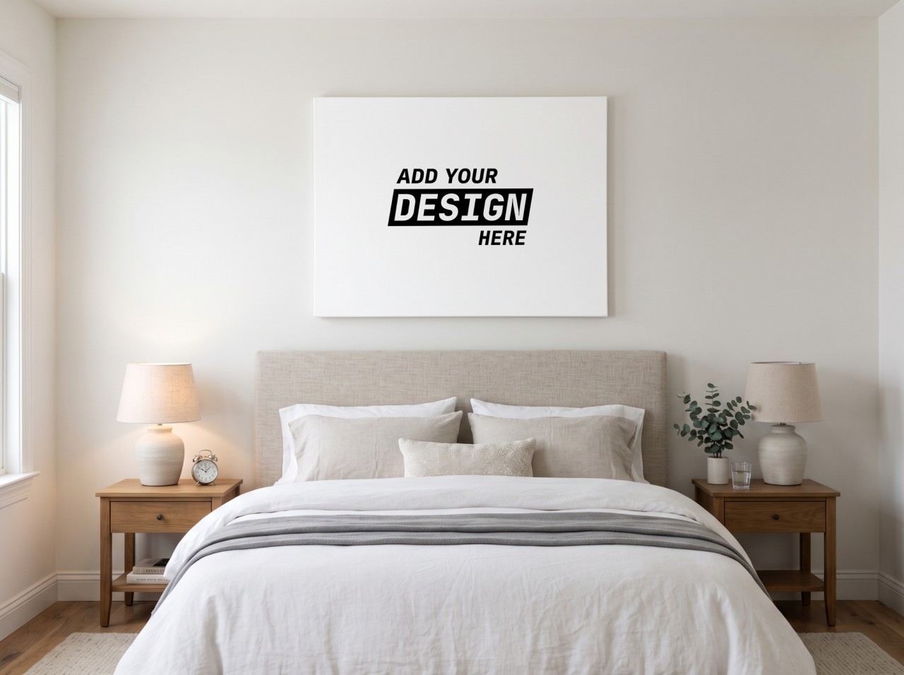 Landscape Canvas Mockup Above a Bed