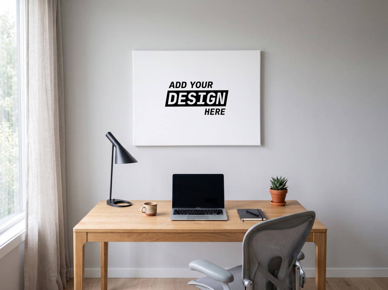 Landscape Canvas Mockup Above a Home Office Desk