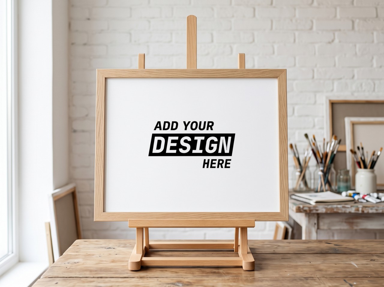 Landscape Oak Frame on Easel Mockup