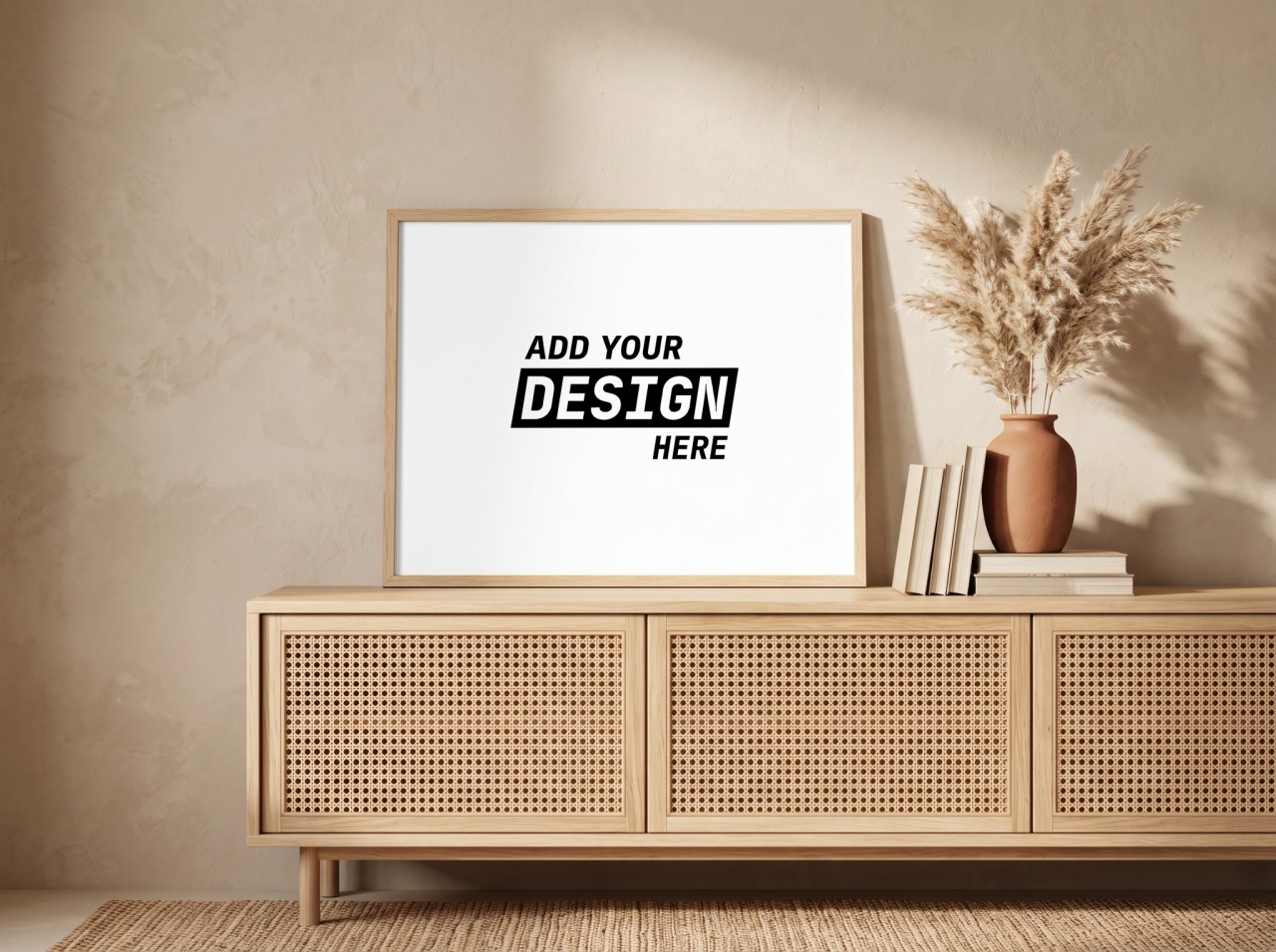 Landscape Oak Frame Boho Sideboard Mockup