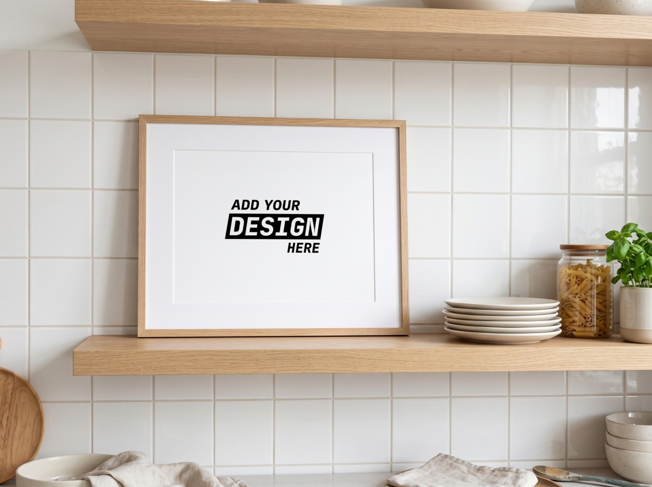 Landscape Oak Mat Frame Kitchen Shelf Mockup