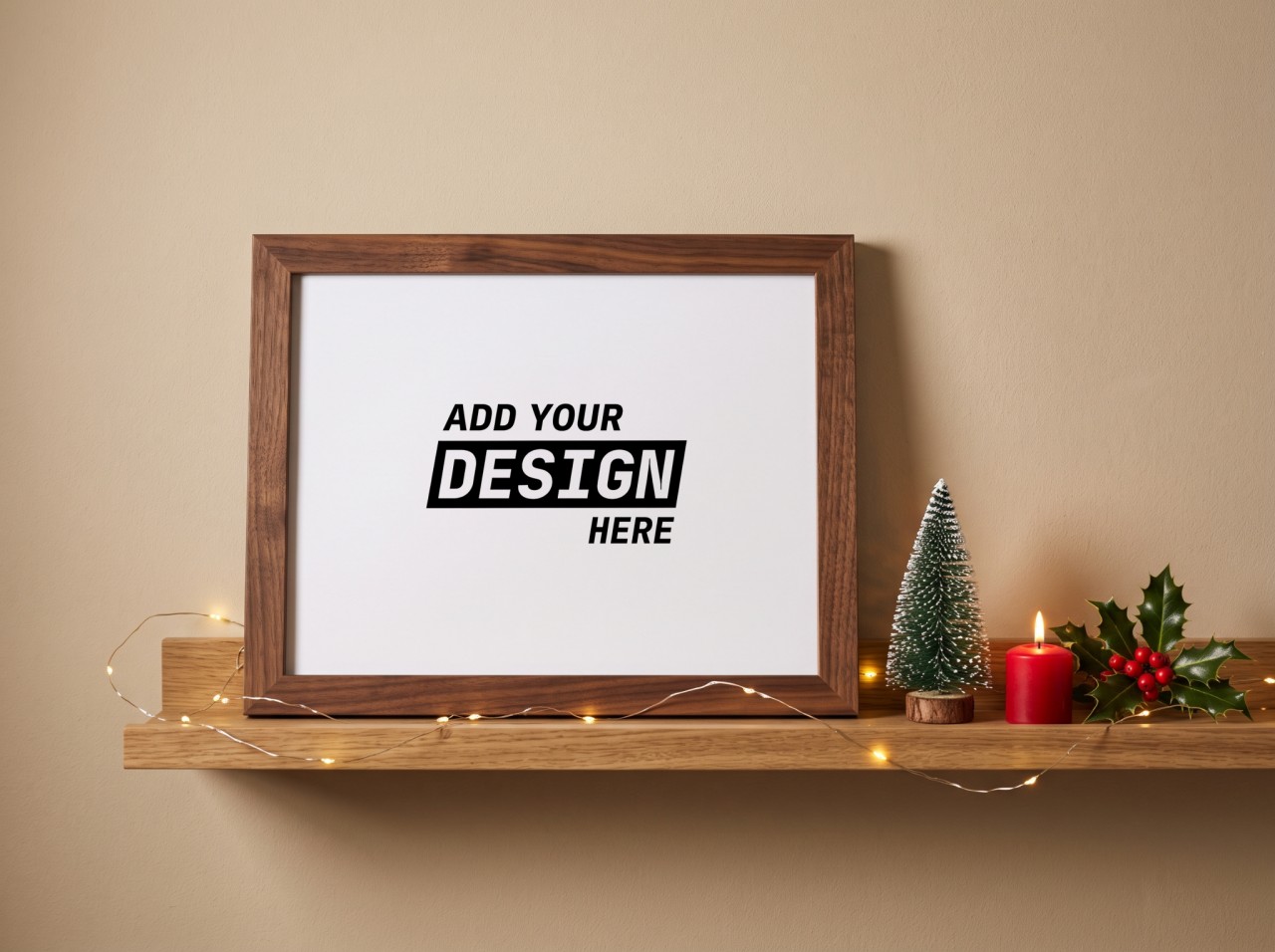 Landscape Walnut Frame Christmas Ledge Mockup