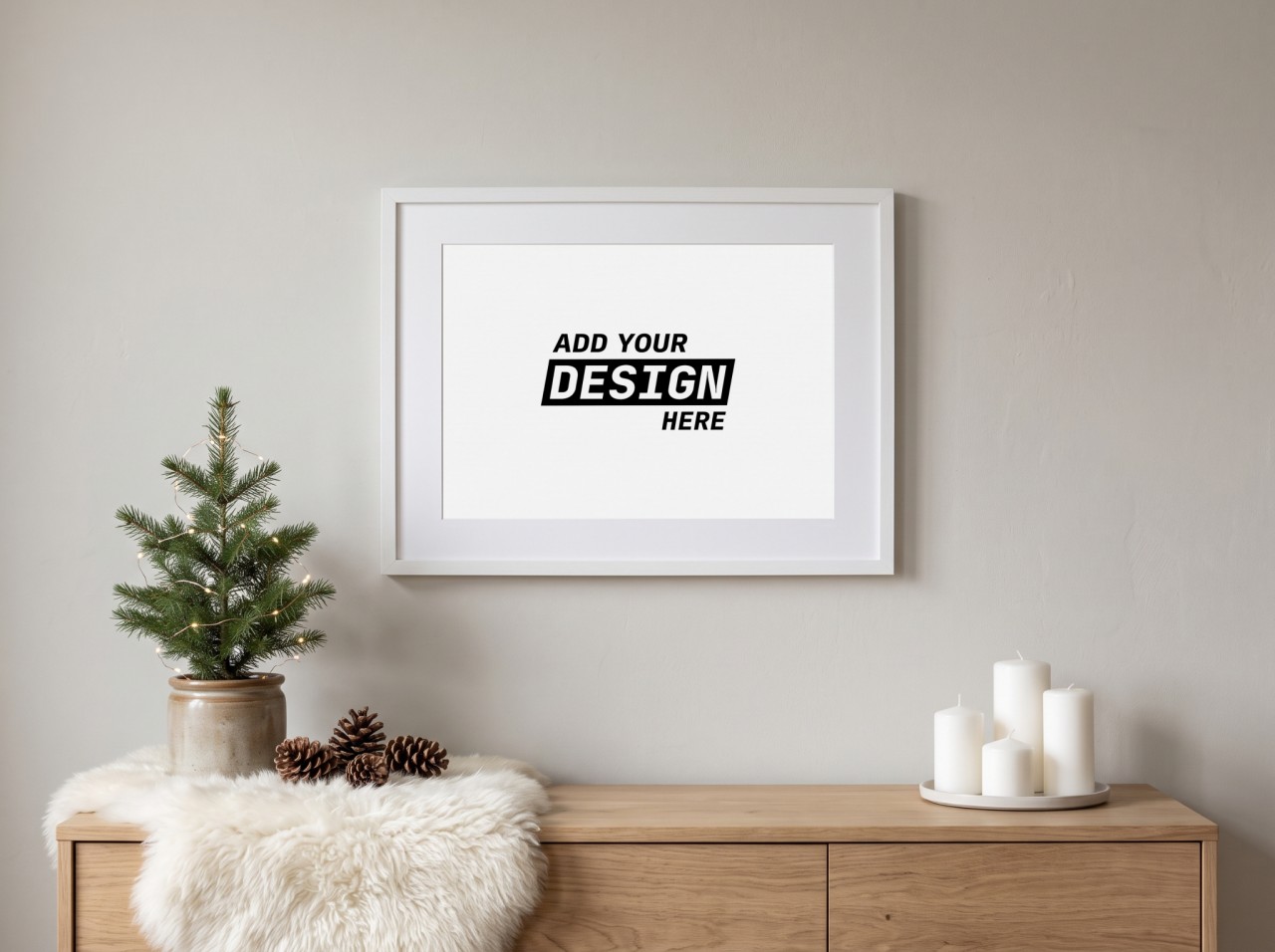 Landscape White Mat Frame Nordic Christmas Mockup