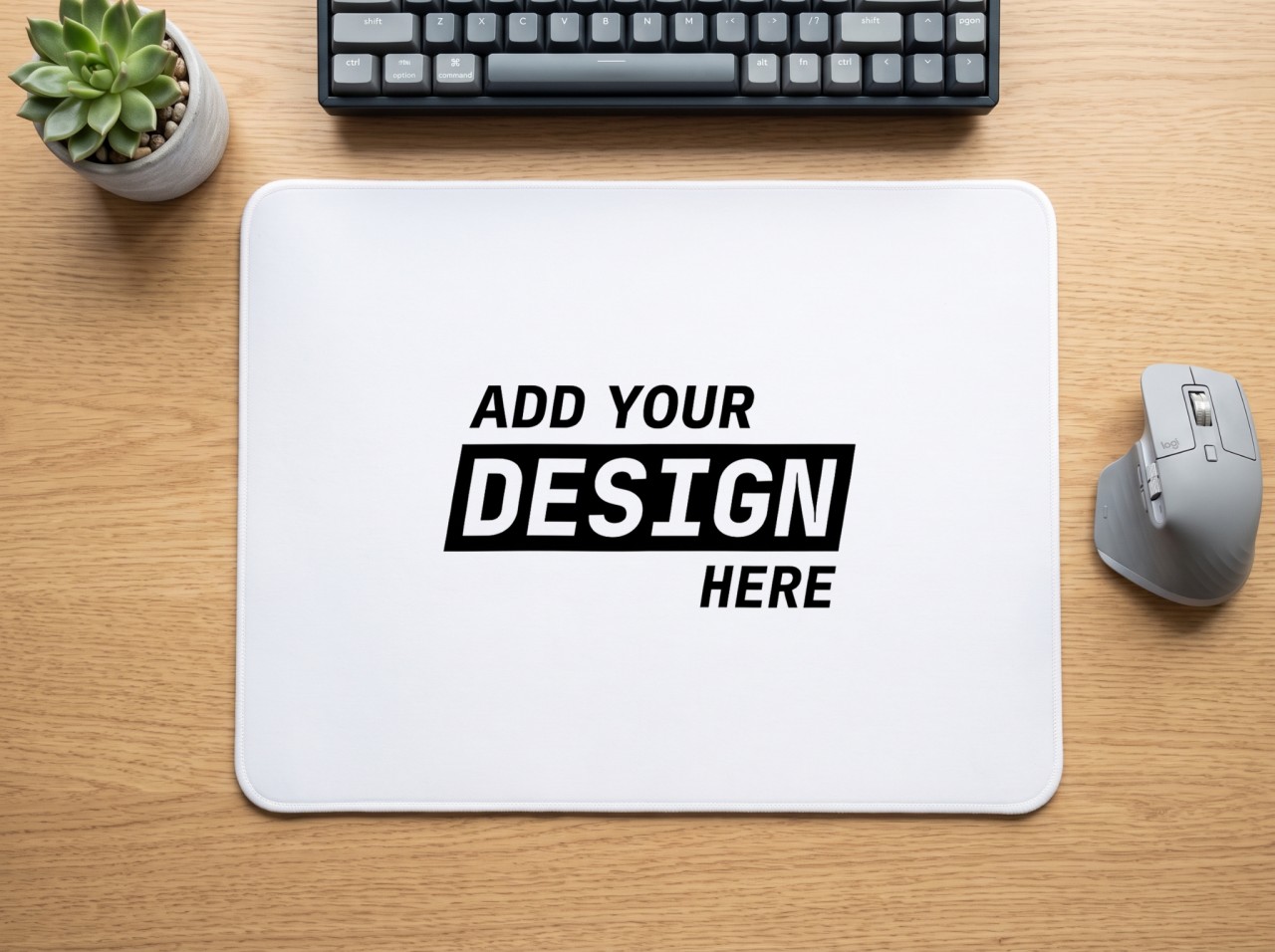 Mouse Pad Mockup on an Oak Desk with Keyboard
