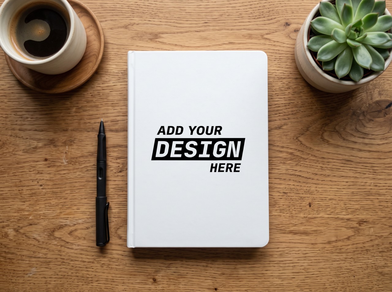 Notebook Cover Mockup on a Wooden Desk