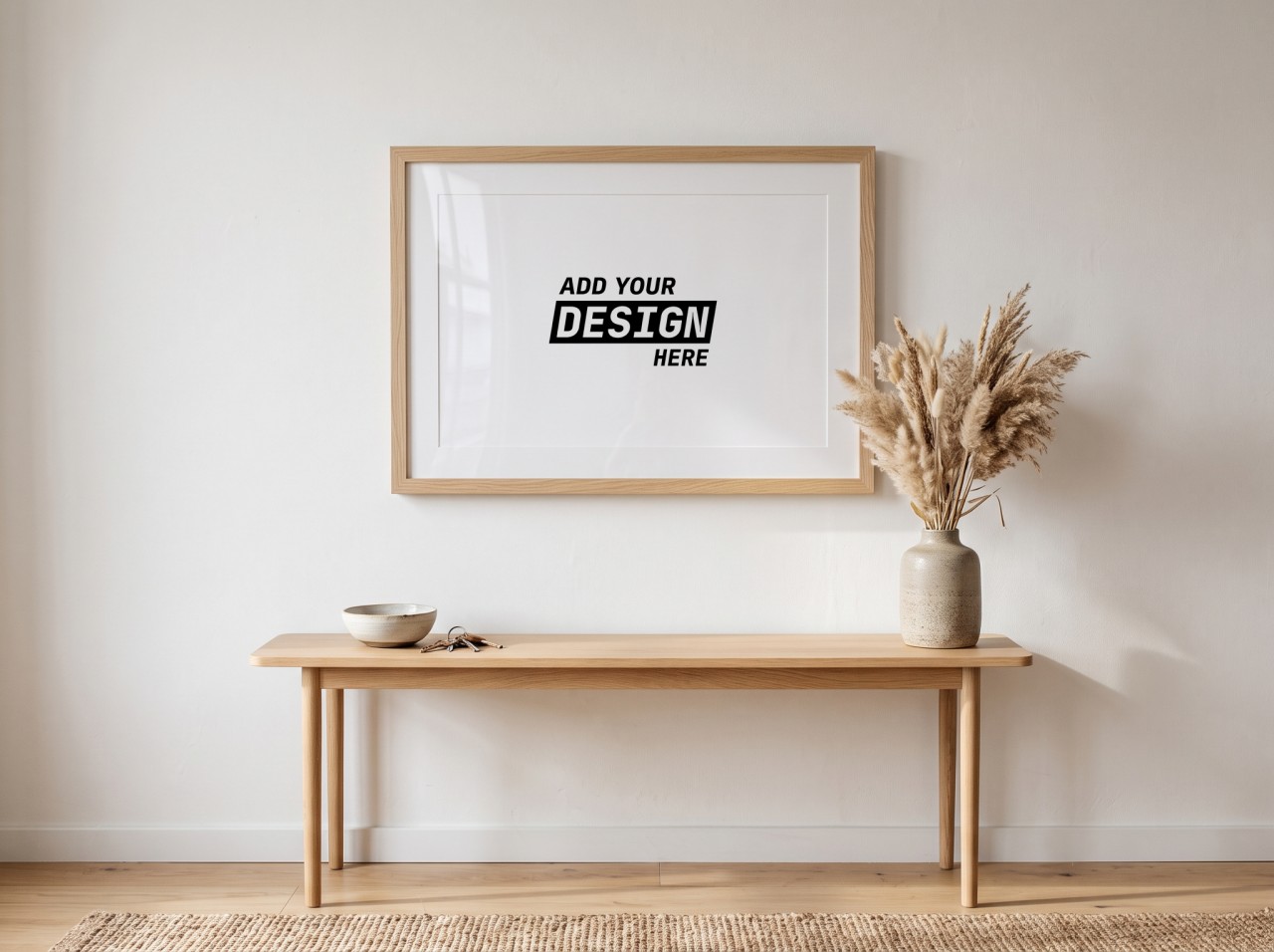 Oak Landscape Frame Mockup with a White Mat in an Entryway