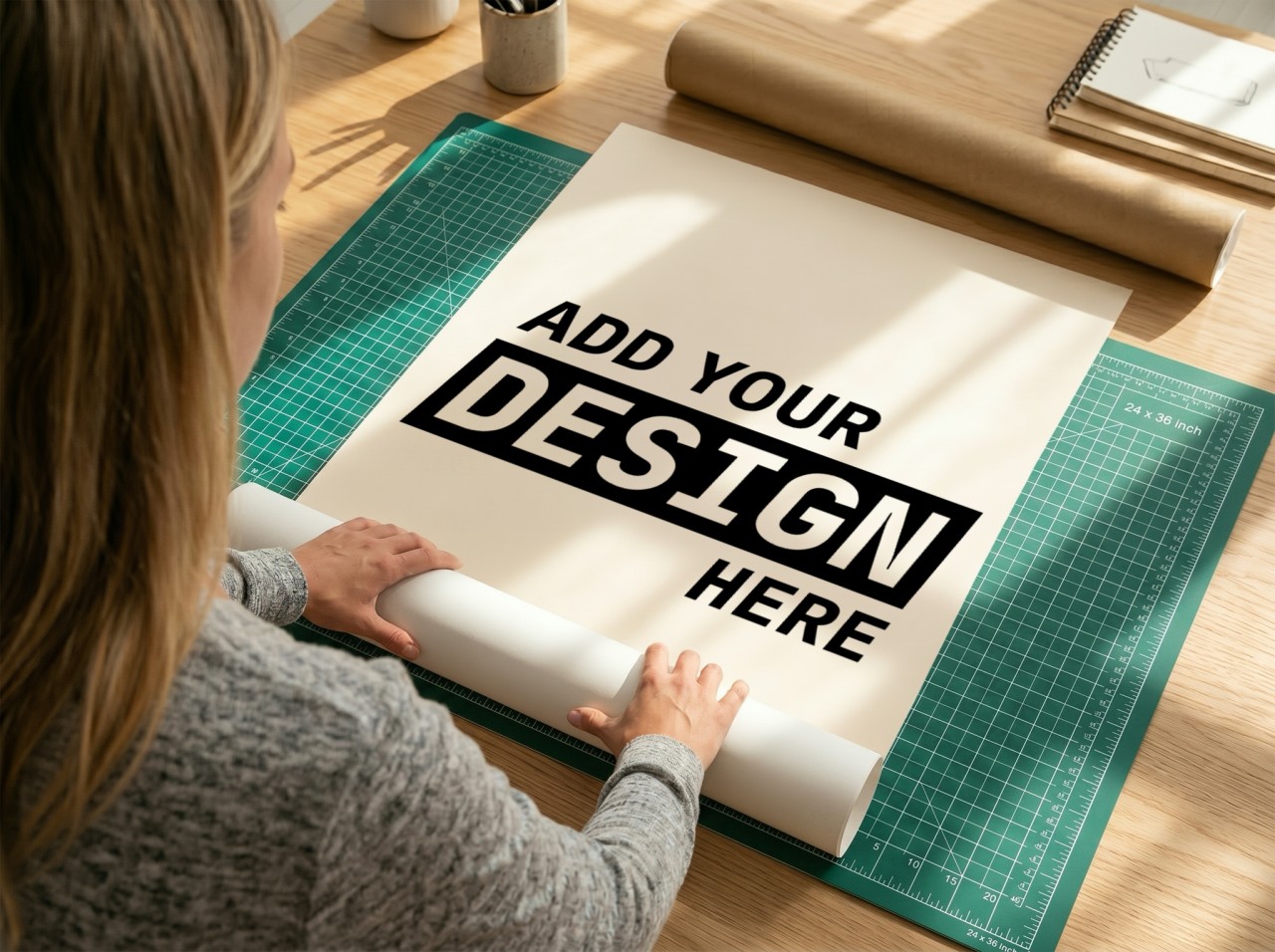 Poster Unrolled on Green Cutting Mat