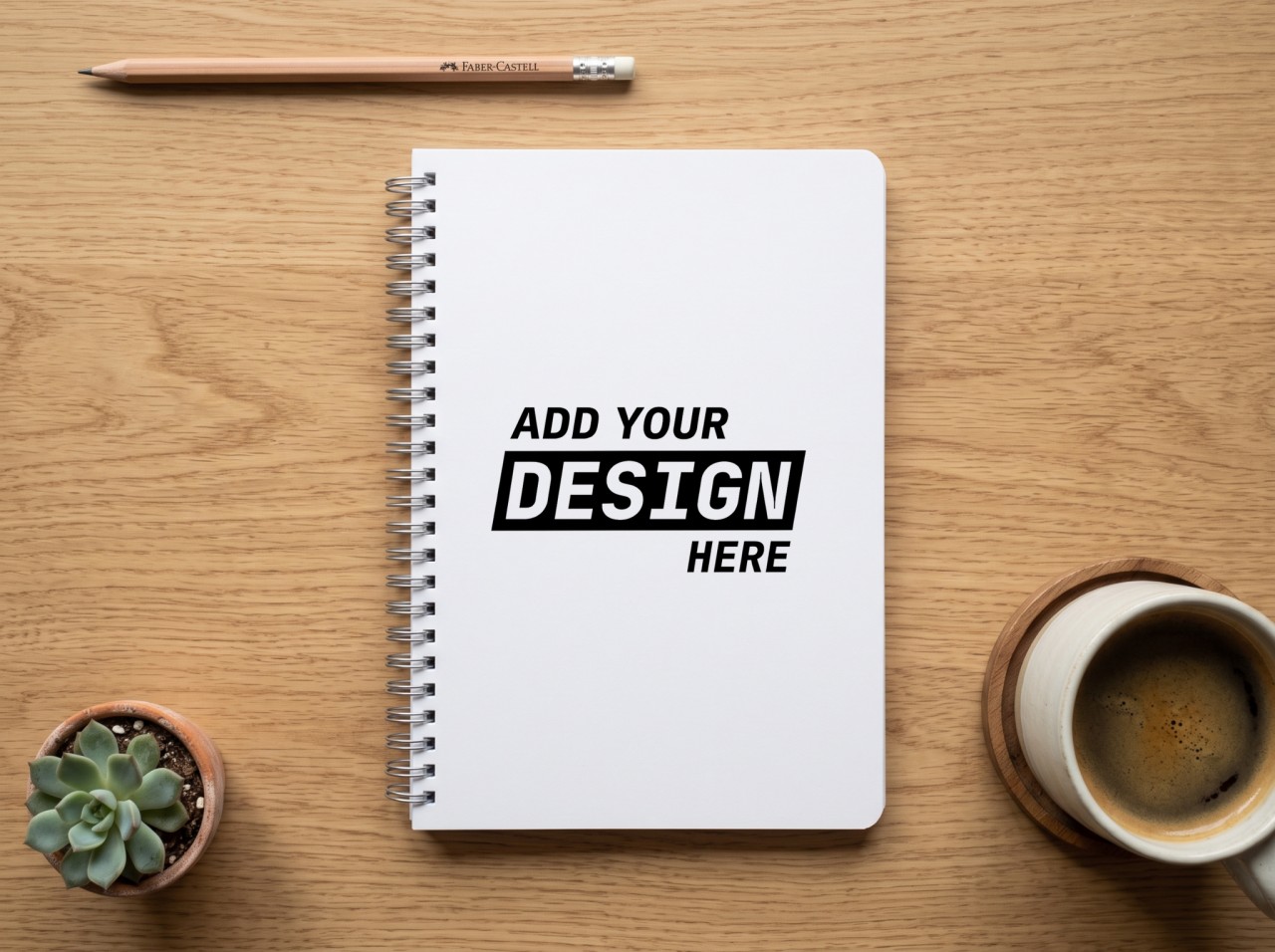 Spiral Notebook Cover Mockup on an Oak Desk