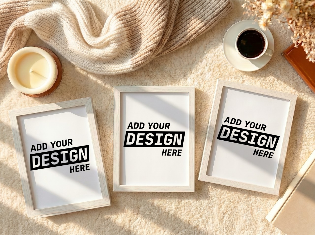 Three White Frames Flat Lay on Cream Rug