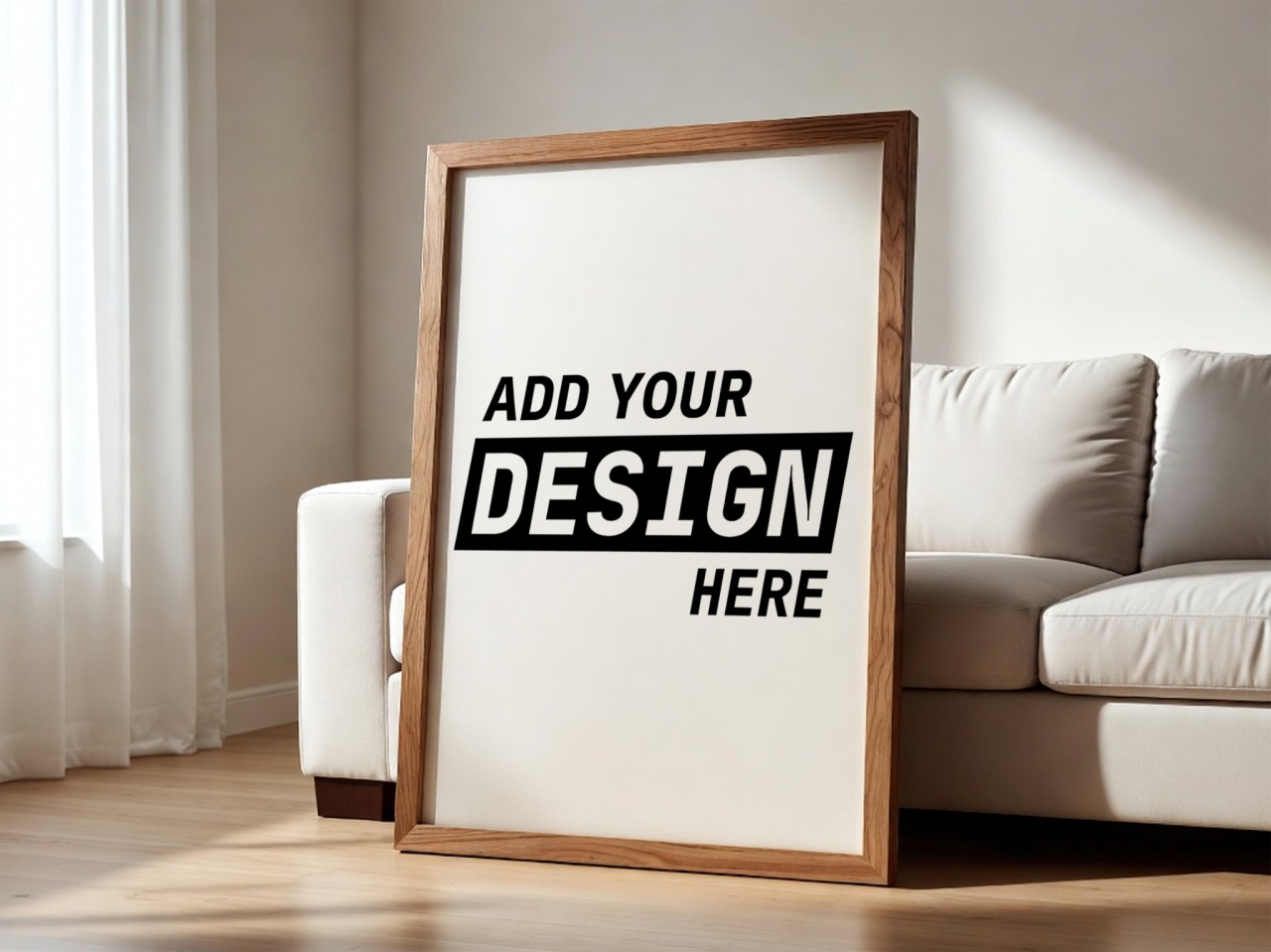 Walnut Frame Leaning by White Sofa