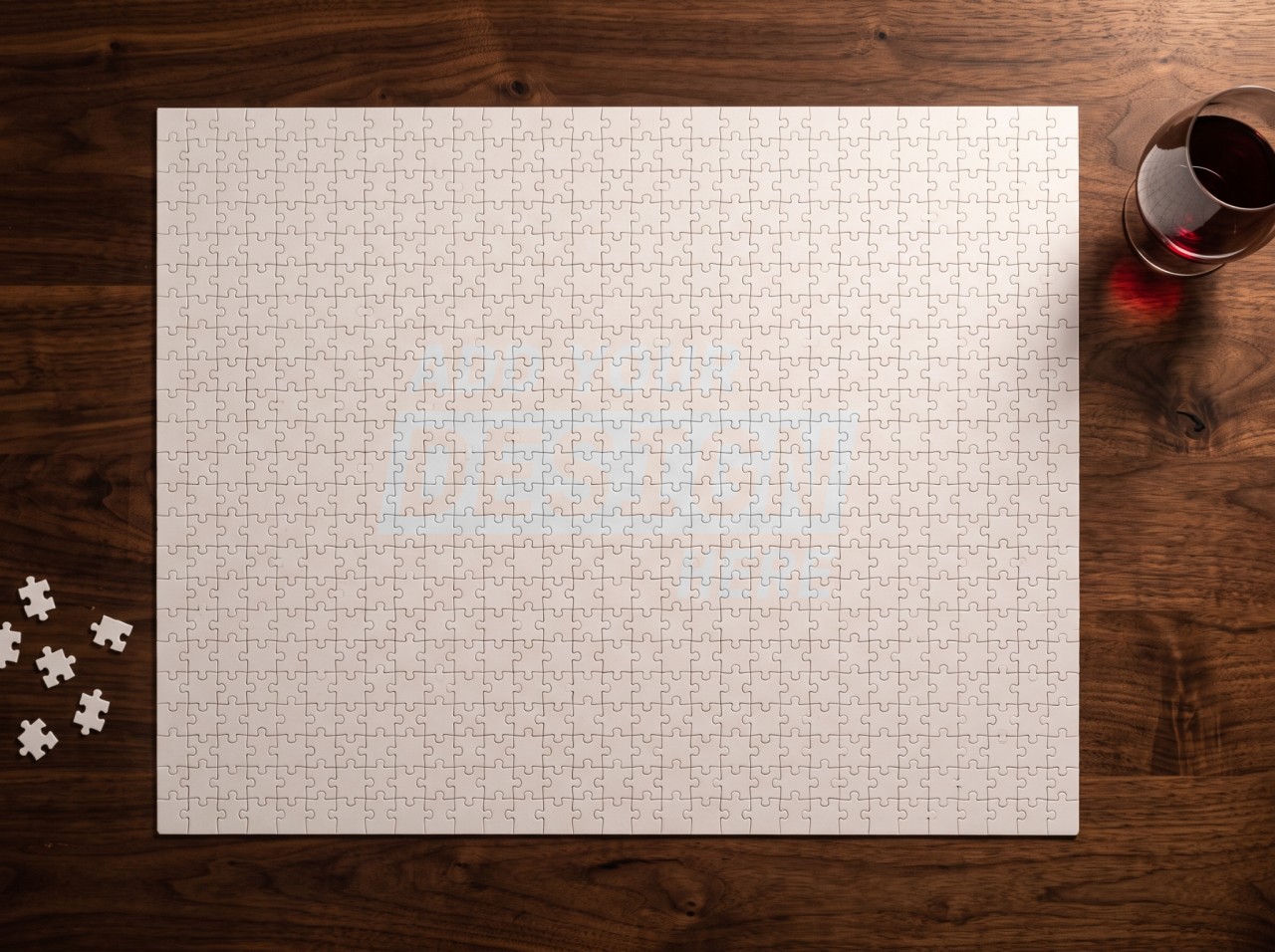 1000 Piece Jigsaw Puzzle Mockup on a Walnut Coffee Table