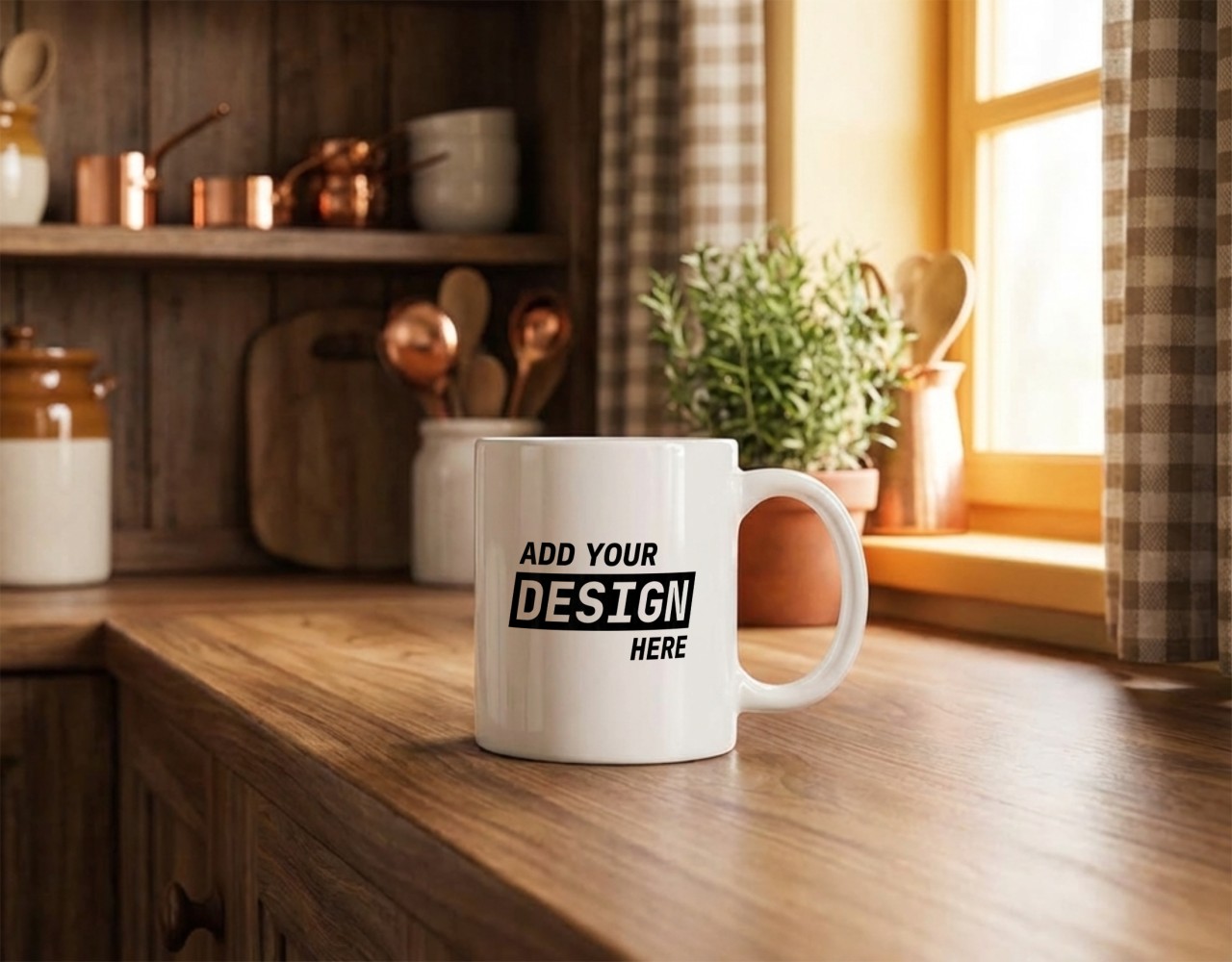 White Coffee Mug Mockup in Bright Kitchen