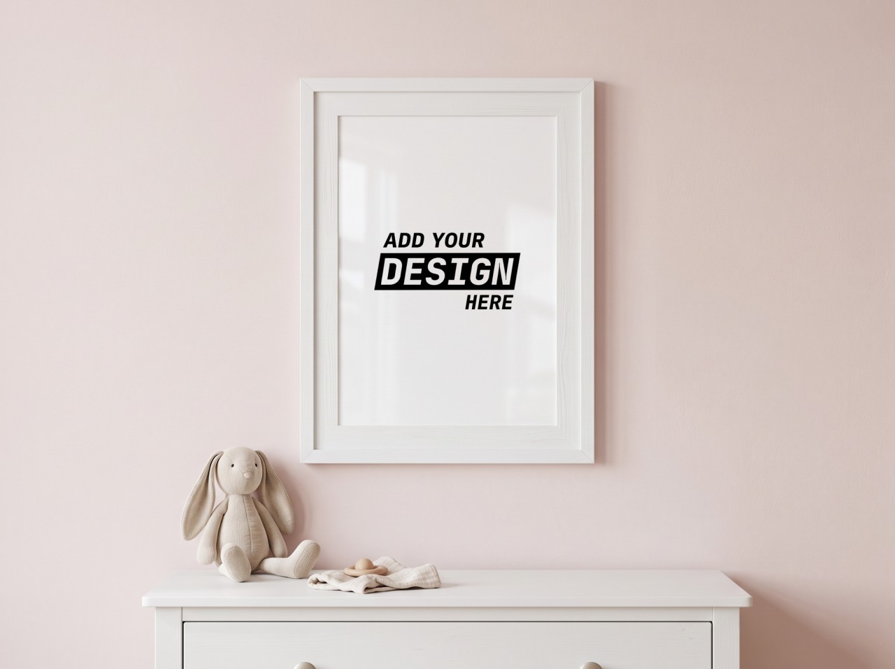 White Frame Mockup on a Blush Nursery Wall