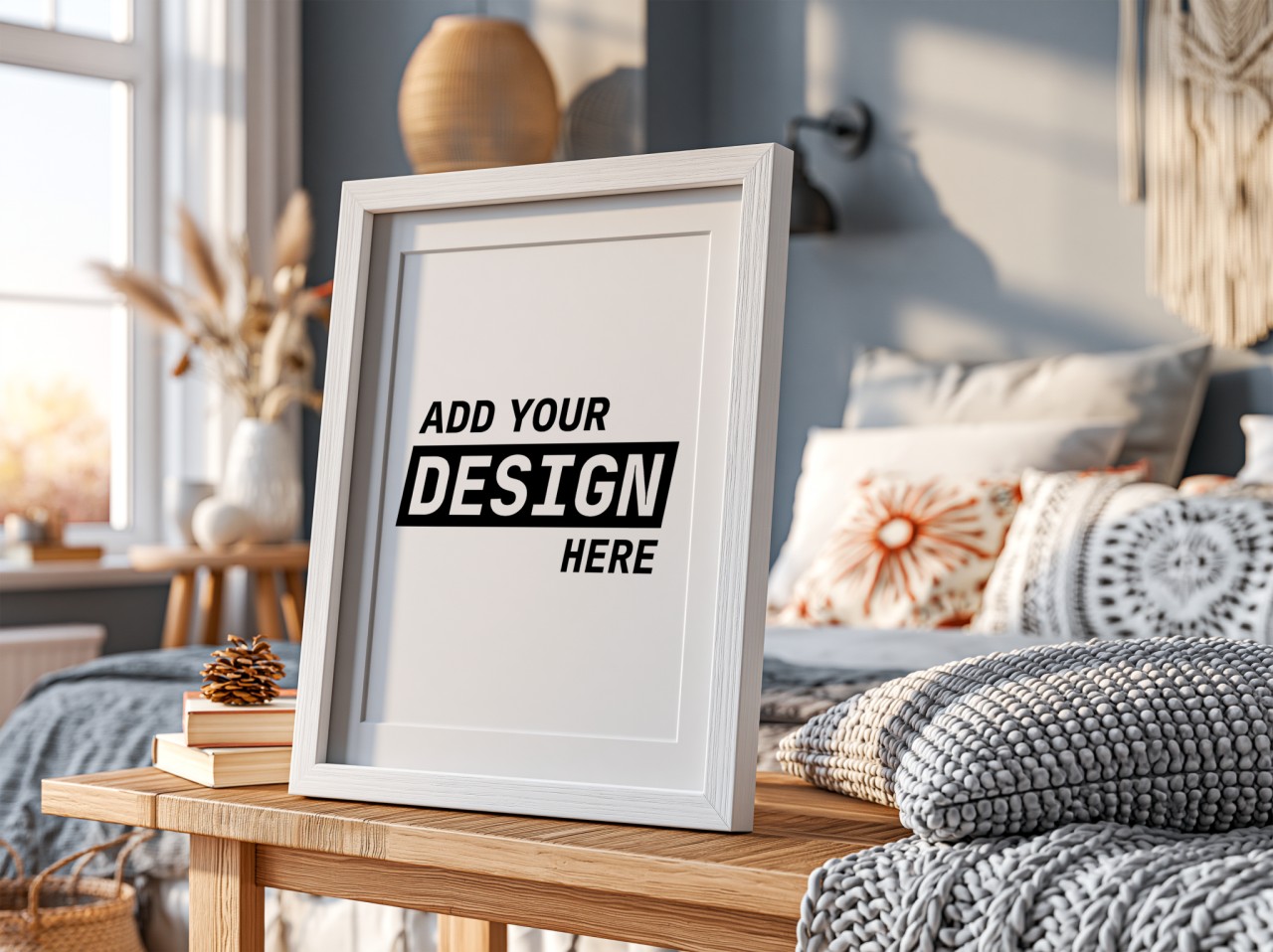 White Frame with Mat on Bedside Table