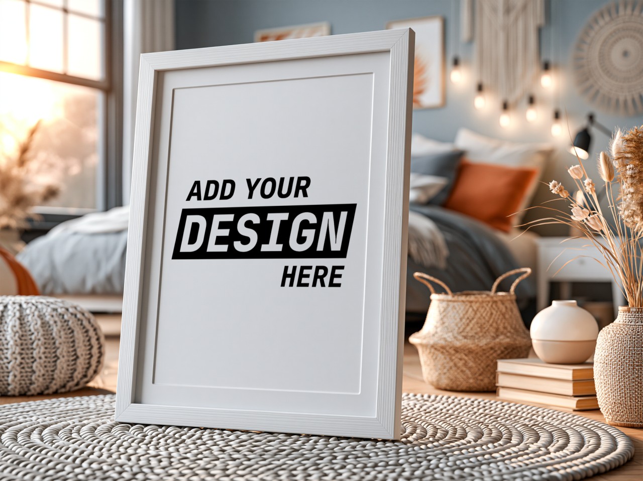 White Frame with Mat in Boho Bedroom