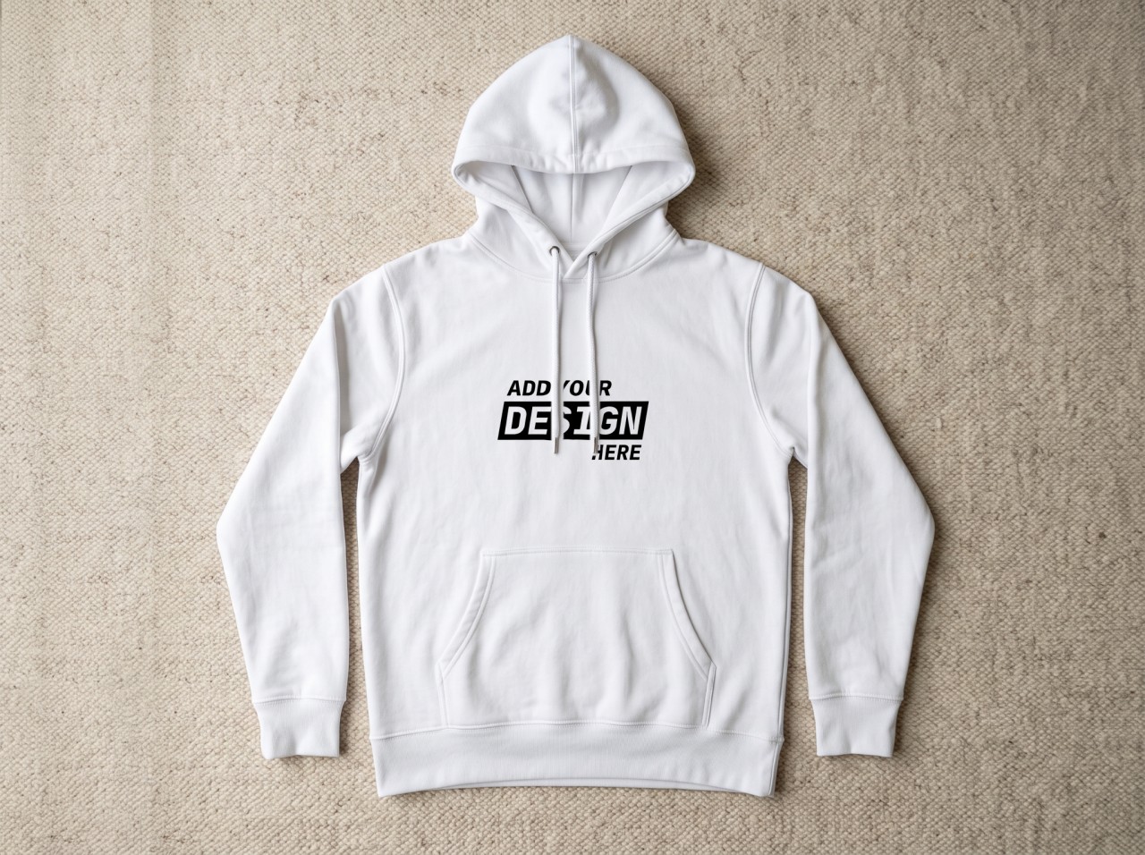 White Hoodie Flat Lay Mockup on a Beige Rug