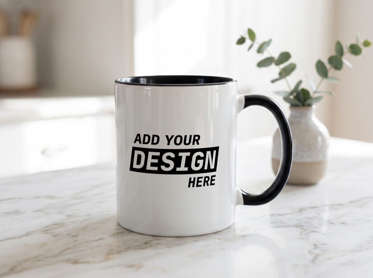 Black Accent Mug Mockup on a Marble Counter