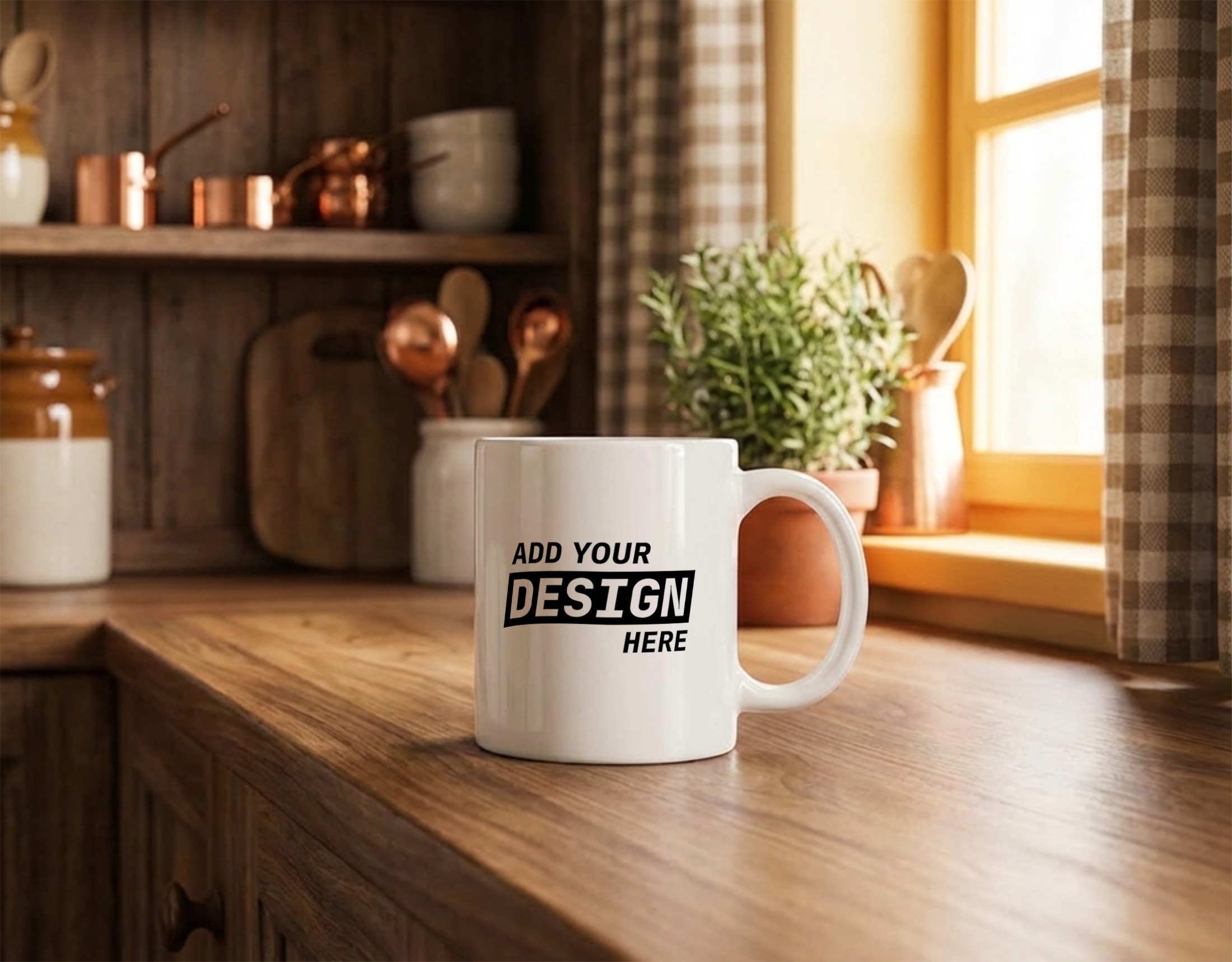 White Coffee Mug Mockup in Bright Kitchen