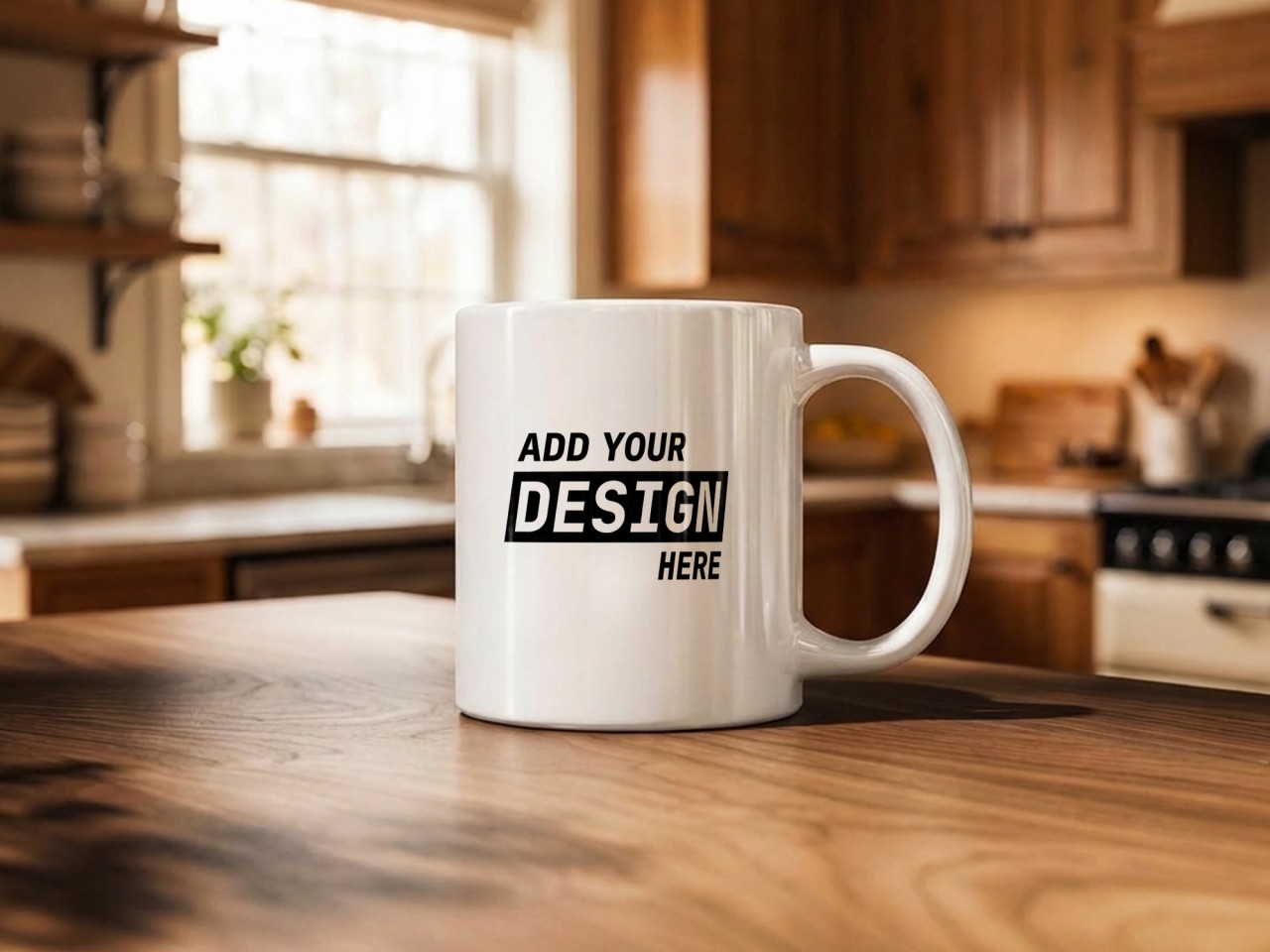 White Mug Mockup on Kitchen Counter